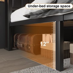 Full Queen LED Bed Frame with Charging Station&Upholstered Storage Headboard