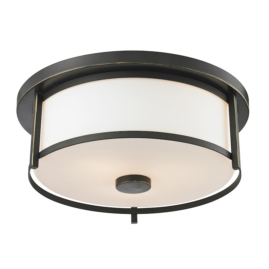 Z-Lite Savannah 2 Lt Flush Mount, 13.75×4.875″, Olde Bronze, Matte Opal – 413F14