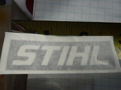 STIHL Full color bkgnd CUSTOM CHAINSAW LETTERING STICKER DECAL+/- 3/4″ x 2-1/2″