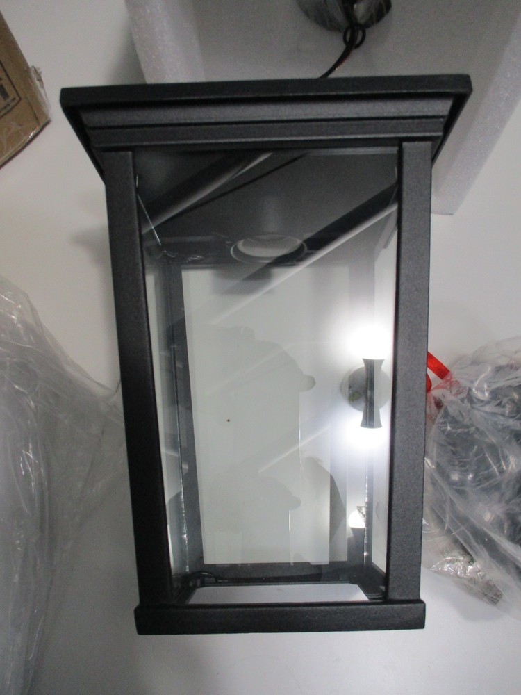12.5 in. Modern Black Indoor/Outdoor Small Pendant 1-Light Clear Glass Lantern