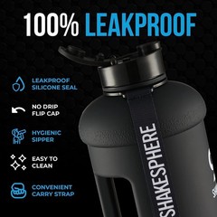ShakeSphere Sports Water Bottle 1.3 Liter Matte Black/Black Hydration Jug Large