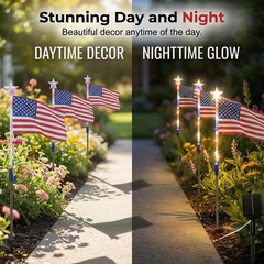 8 Pack Solar American Flag Pathway Lights 4th of July Outdoor Garden Decoration