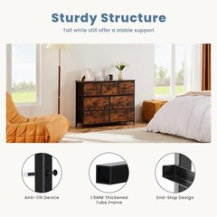 Brown 7 Drawers Dresser Bedroom Fabric Chest of Drawers Organizer Storage Tower