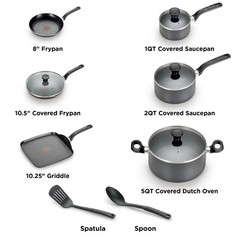 T-fal Easy Care 12-Piece Non-Stick Cookware Set Pots and Pans Aluminum Grey New