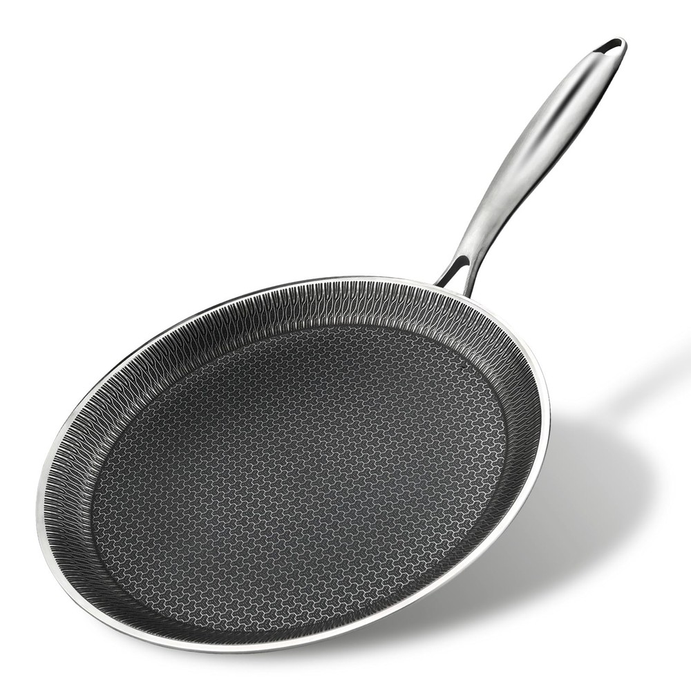 Nonstick Crepe Pan, 11Inch Stainless Steel Crepe Pan, Honeycomb Coating Flat Ski