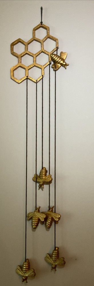 Bees And Honeycomb Wind Chime Hive Metal Garden Bumble Bee Windchime