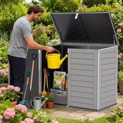 4.6 Ft. X 2.7 Ft. X 4.1 Ft. 304 Gal. Gray Resin Deck Box, Horizontal Outdoor Sto
