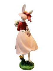 Bunny Girl Figurine 15.5in Holding Flowers Spring Summer Statue Decor NEW Gift