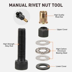 44pcs Manual Rivet Nut Tool Kit M3-M6 Carbon Steel Nutsert Set for Drill Wrench