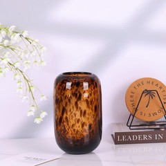10.3in Amber Vase,Tortoise Shell Decor,Brown Glass,Round Art,Modern Clear Gla…