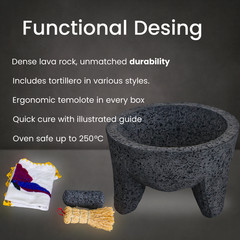 The original Molcajete Mexicano volcanic rock Handmade of Authentic Lava Rock