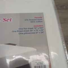 Lot Of 2 MyPillow 100% Cotton Percale Bed Sheets 270 Thread Count Twin White