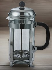Service Ideas Traditional Coffee Press Chrome 1.5 L Pyrex Glass 9.75” Tall New