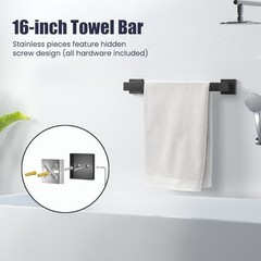 Bathroom Hardware Accessories Set: Bath Towel Bar Set, 7-Pieces Matte Black