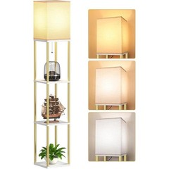 Tall Open Top Floor Lamp W/ 3 Color Temperature Bulb & Storage Shelves New