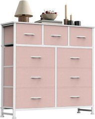 9 Storage Drawer Dresser for Bedroom Tall Wood Dresser with Fabric Storage Tower