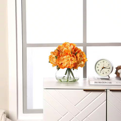 9.8 In. Orange Artificial Peonies Floral Arrangement in Glass Vase