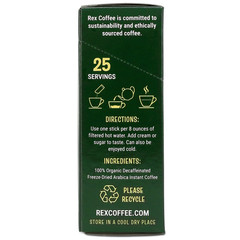 Rex Coffee Organic Fairtrade Natural Decaf Freeze-Dried Instant Sticks 25 Count