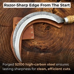 Forged Gardening Sickle 7.48” Blade Carbon Steel with Leather Sheath Belt Loop