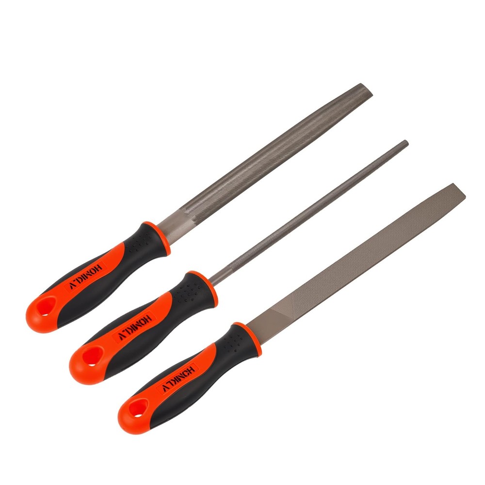 3Piece 8Inch Professional File Set, High Carbon Steel Metal Files with Flat/Ha