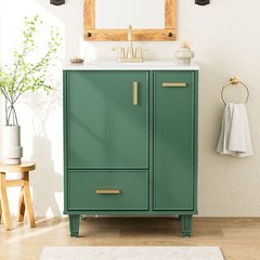 Bathroom Vanity with/Sink Solid Wood Frame Storage Cabinet w/Door Shelf, Drawer