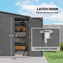 4.6′ x 9′ Metal Outdoor Storage Shed with Lockable Doors, Dark Gray