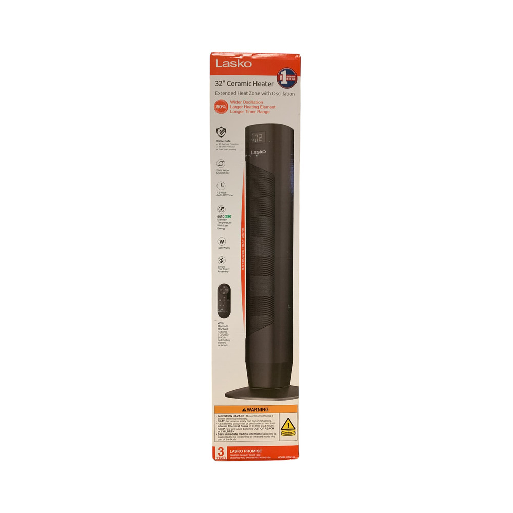 Lasko 32″ Ceramic Heater with Remote, Extended Heat Zone with Wider Oscillation