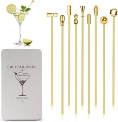 Metal Martini Cocktail Picks Gold, Skewers for Olive 4.2 in to 4.38 in, Stainles