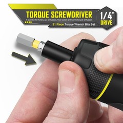 Torque Screwdriver Set, 10-80 Inch Pounds lbs, 31 Piece 1/4″ Drive Torque Scr