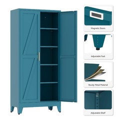 71″ Tall Pantry Cabinet, Blue Metal Pantry Storage Cabinet