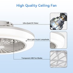 Modern Low Profile Enclosed Led Ceiling Fan 3 Colors Dimmable 6 Speeds Timing