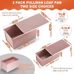 2 Pack Pullman Loaf Pan with Lid, 1 Lb/0.5 Lb Dough Capacity, Premium Non-Stick