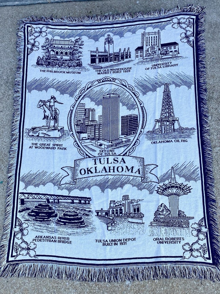 Tulsa Oklahoma Woven Cotton Blanket Throw ORAL ROBERTS PHILBROOK UNIVERSITY
