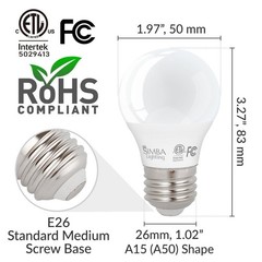 [6 Pack] LED A15 Refrigerator 4W 120V 40W Equivalent Bulbs E26 5000K Daylight