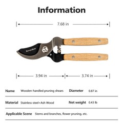 Berry&Bird Garden SK-5 Steel Pruning Shears Professional Wooden Handle Pruners