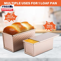 2 Pack Pullman Loaf Pan with Lid, 1 Lb/0.5 Lb Dough Capacity for Homemade Bread,