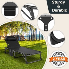 Begonia.K Adults Reclining Folding Chaise Adjustable 4-Gears Sleeping Cots Bed