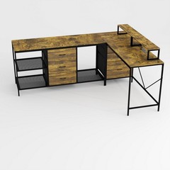9.5FT L-Shaped Home Office Computer Desk 6 Drawers Monitor Stands Power Outlets