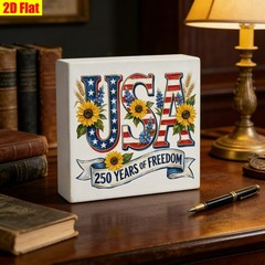 4th of July 250 Years of Freedom USA Sunflower Wooden Box Sign Farmhouse Decor
