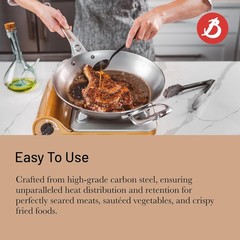 De Buyer 5680.32 Mineral B Carbon Steel Fry Pan with Helper Handle, 1.7L, Silver