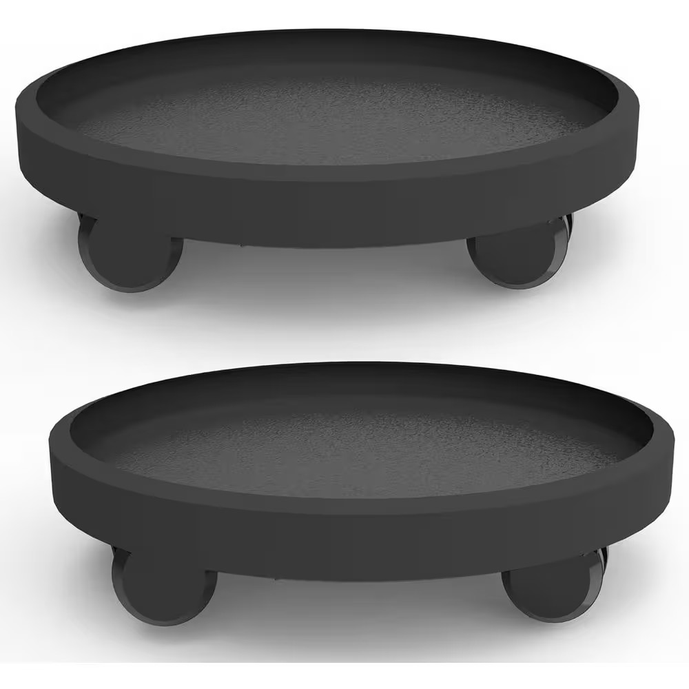 11.02 In. Black Plastic round Indoor/Outdoor Plant Caddy with Wheels Heavy-Duty