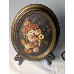 Vintage Oval Floral Wall Plaques Set of 2 Made in Italy Gold Ornate Fram 9.5×7.5