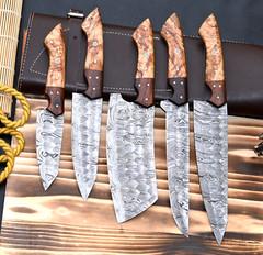 Handmade HAND FORGED DAMASCUS STEEL CHEF KNIFE Set Kitchen Knives