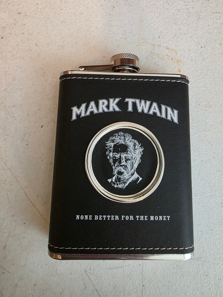 MARK TWAIN BLACK LEATHER FLASK None Better for the Money 8 oz Stainless Steel