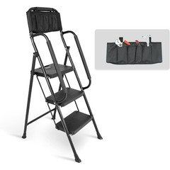 3 Step stool Ladder with Handrails 500 lbs folding Attachable Tool