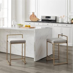 Crosley Harlowe 24.25″ Velvet Counter Stool in Gray and Gold (Set of 2)