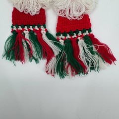 Handmade Santa Claus Ornaments SET of 2 Vintage 1980s Crochet Yarn Knit Folk Art