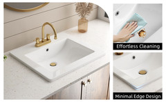 21″x18″ White Drop-In Bathroom Sink Ceramic Rectangular 4″ Centerset Faucet Hole