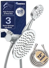 HammerHead Showers Dual Shower Head Combo, 8-Inch 2.5 GPM, Polished Chrome