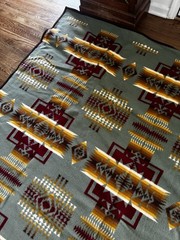 Beaver State Pendleton Wool Blanket Geometric Green Multicolor 86×106″ Large